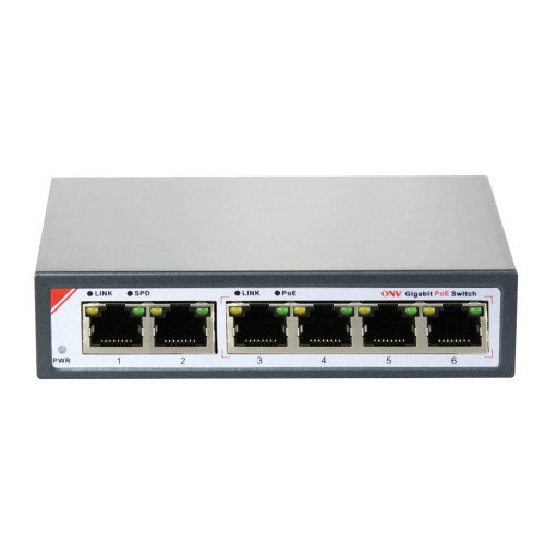 купить Коммутатор PoE GbE  4-портовый ONV POE33064P <4 порта 10/100/1000Mbps PoE 802.3af (15.4W на порт), 2 порта 10/100/1000Mbps, пропускная способность 8.8Gbps, бюджет мощности PoE 65W> в Алматы