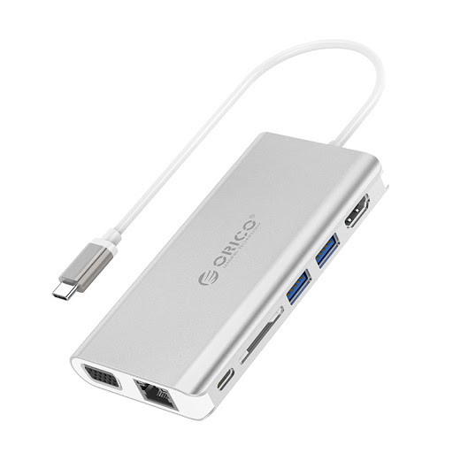купить Адаптер ORICO XC-304-SV-BP <Type-C, HDMI, USB3.0х2, RJ45, SD, Audio, VGA, Cable 15cm, 117*61*15mm> в Алматы