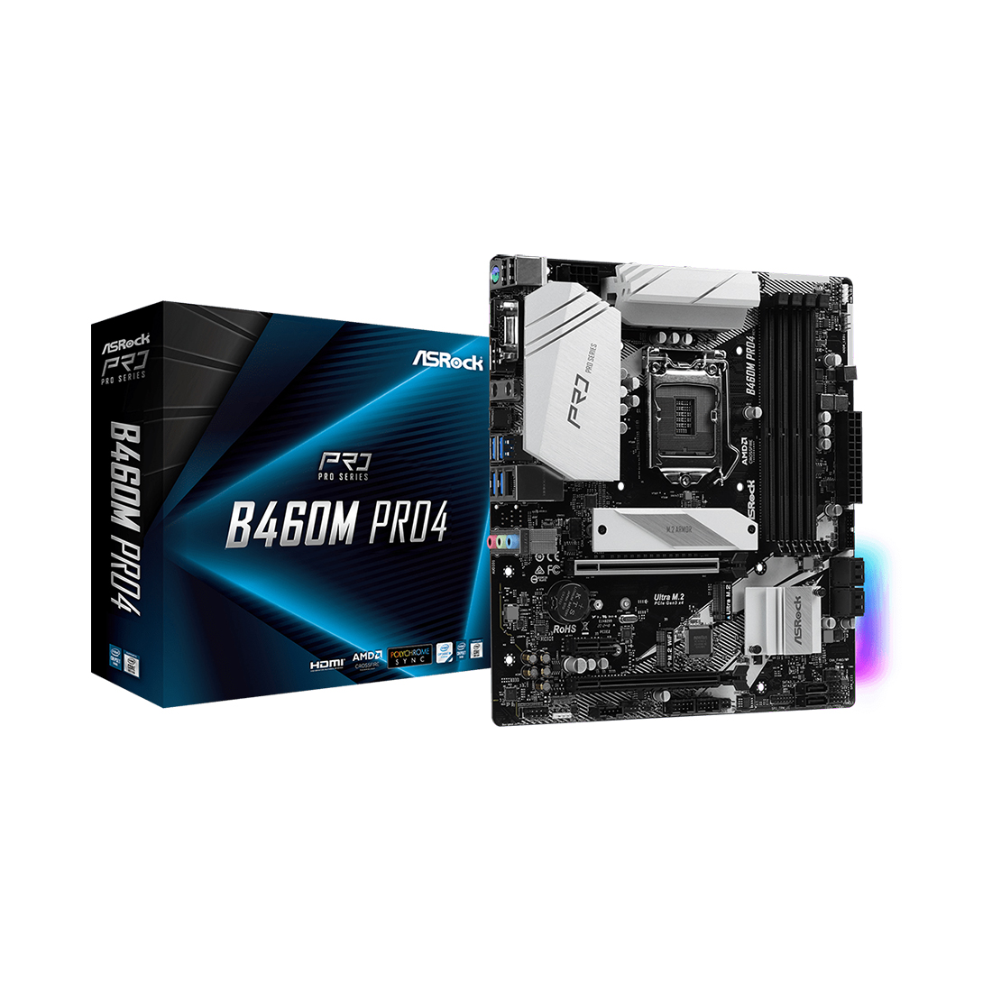 купить Материнская плата, ASRock, B460M PRO4 (4710483931161), LGA1200, iB460, 4xDDR4 2933, 6xSATA3, 2xM.2, 1xD-Sub, 1xDЗ, 1xHDMI, 2xPCI-Ex16, 1xPCI-Ex1, mATX в Алматы
