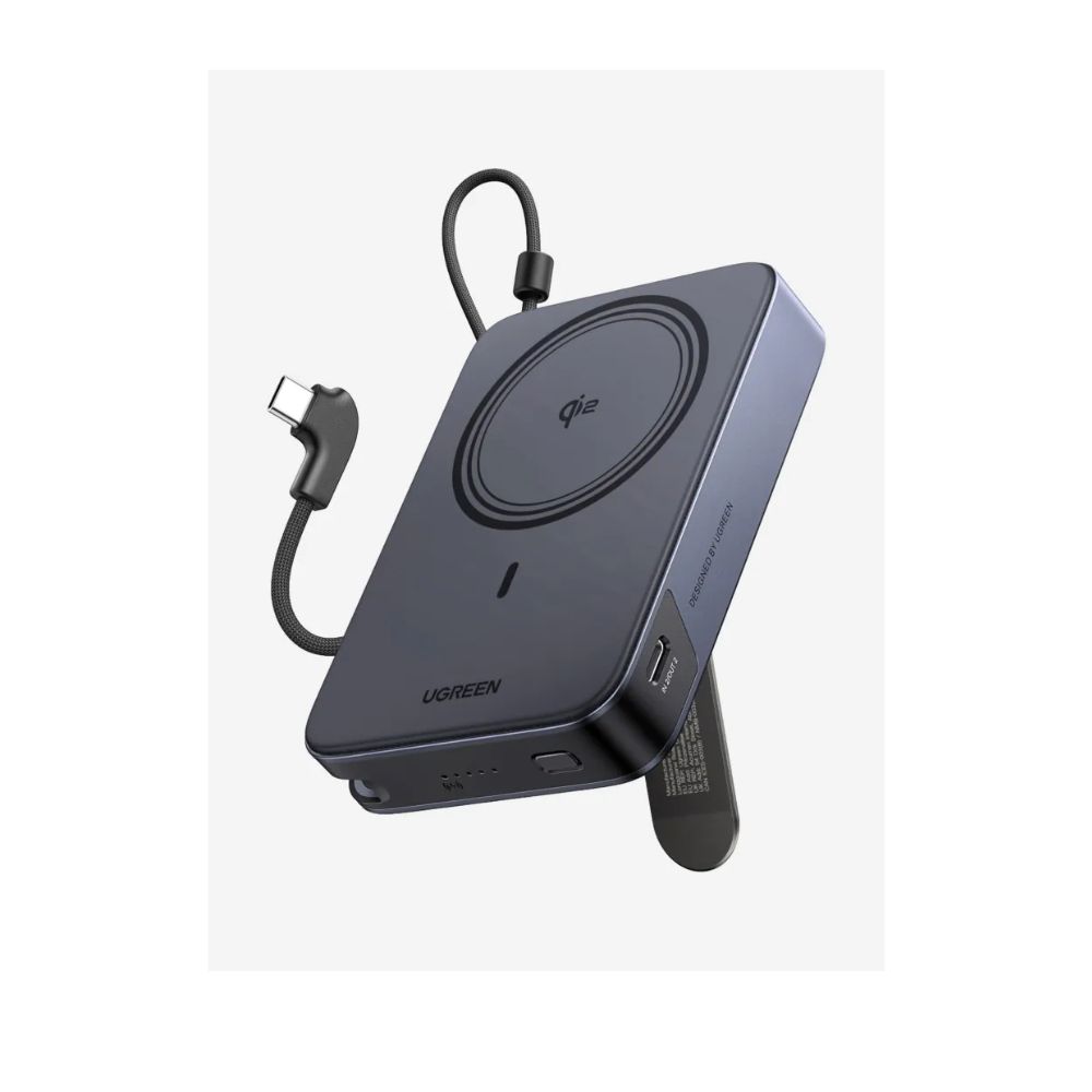 Купить Пауэрбанк UGREEN PB568 65176B 10000mAh 30W 1C +15W Magnetic Wireless Power Bank with 1* 30W Built-in Cable(with holder) в Алматы