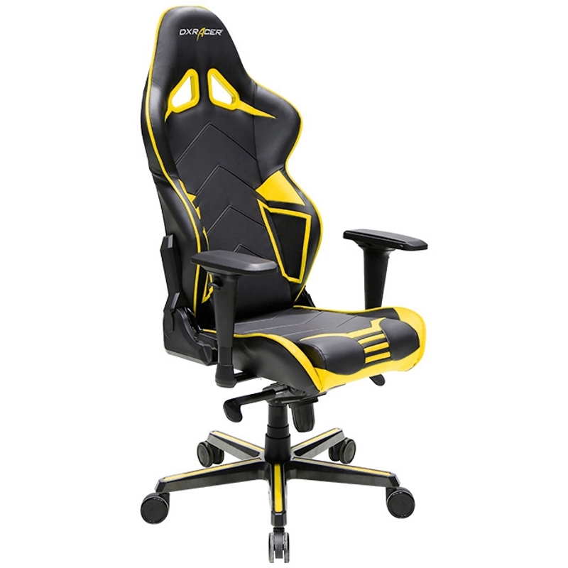 купить Игровое компьютерное кресло, DX Racer,  OH/RV131/NY, ПУ экокожа, Вид наполнителя: губчатая пена высокой плотности (54 кг/м?), Металлическая основа кресла, Механизм качания: топ-ган, Прорезиненные колеса в комплектации, Чёрный/Жёлтый в Алматы