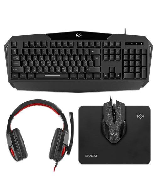 купить SVEN Игровой комплект GS-4300 наушники+клавиатура+мышь+коврик в Алматы