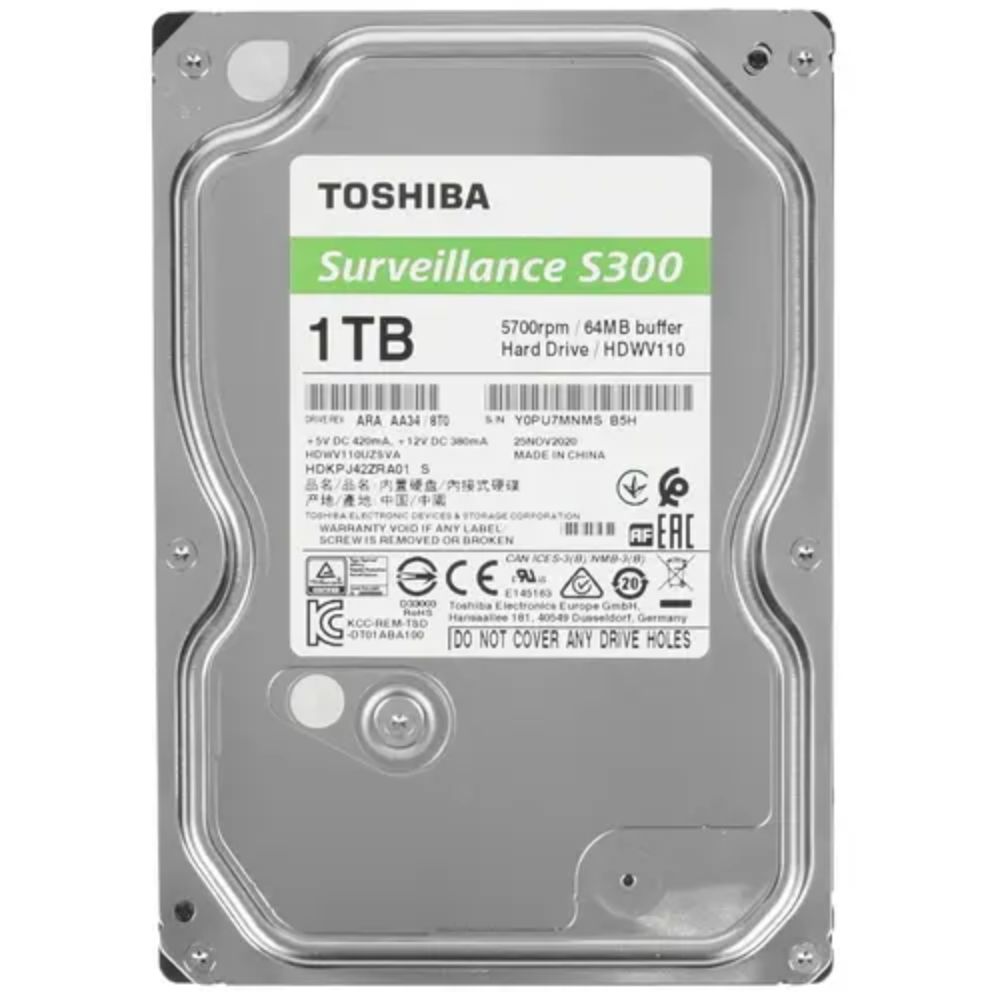 купить Жесткий диск для Видеонаблюдения HDD  1Tb TOSHIBA S300 Surveillance 5400rpm 64Mb SATA3 3,5* HDWV110UZSVA в Алматы