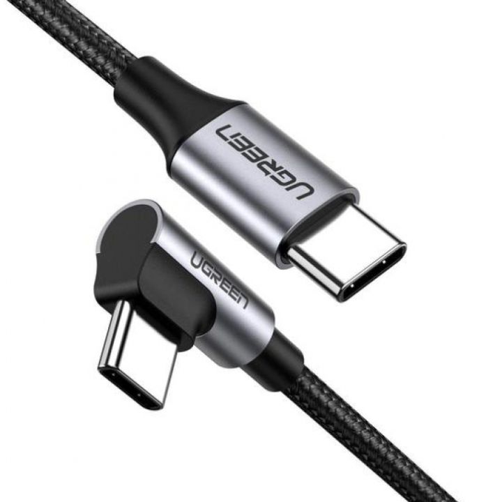 купить Кабель UGREEN US255 USB-C to Angled USB2.0-C Round Cable M/M Aluminum Shell Nickel Plating 1m (Gray Black) в Алматы