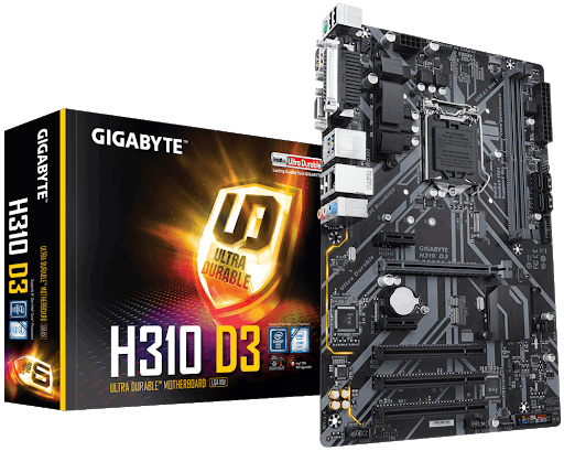 купить Материнская плата  GIGABYTE H310 D3  LGA1151 H310 PCI-E Dsub+HDMI GbLAN SATA ATX 2DDR4 в Алматы