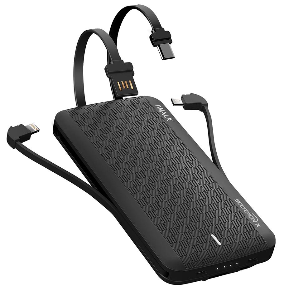 купить Портативное зарядное устройство, iWalk, UBT12000X Black, 12000mAh, Встроенные кабели TypeC, microUSB, Lightning, Быстрая зарядка QC3.0, Индикатор заряда, Чёрный в Алматы
