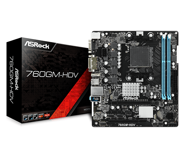 купить Материнская плата ASRock 760GM-HDV Socket AM3 2xDDR3 4xSATA3  1xD-Sub 1xDVI-D 1xHDMI mATX в Алматы