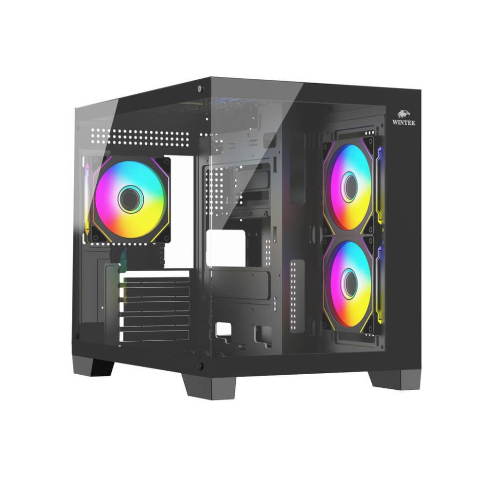 Купить Корпус Wintek Nova 520-B TG, mATX, USB 1*3.0/2*2.0, 3*12cm ARGB PWM (контр.   пульт д/у), чёрный в Алматы