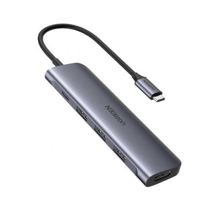 купить Конвертор сигнал UGREEN CM136 USB-C To HDMI+3*USB 3.0 A+ AUX3.5mm+PD Power Converter, 80132 в Алматы