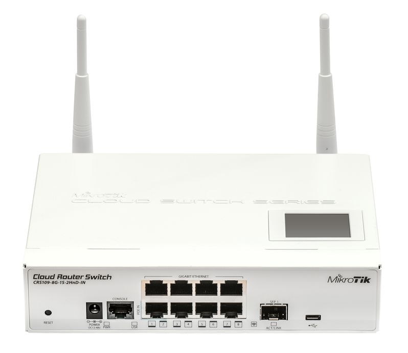 купить Сетевой коммутатор MikroTik CRS109-8G-1S-2HnD-IN, 8x1000 LAN, PoE, 1xSFP, Wi-Fi b/g/n, USB, LCD в Алматы