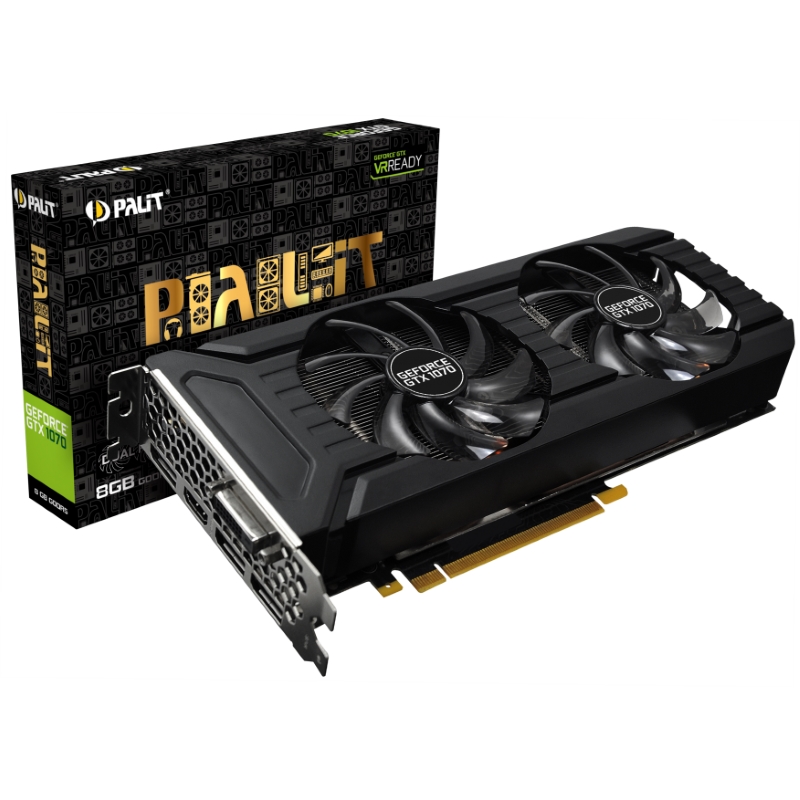 купить Видеокарта, PALIT, GTX1070 DUAL 8G 4710636269219, NE51070015P2-1043D, GDDR5, 256bit, DVI, 3-DP, HDMI, Цветная коробка в Алматы