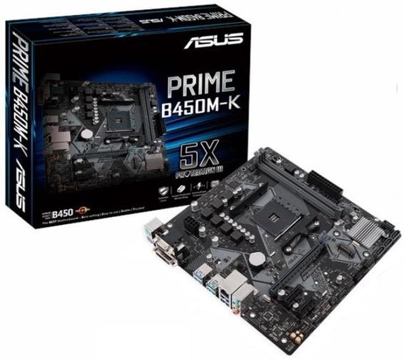 купить Материнская плата ASUS PRIME B450M-K, Socket AM4, 2xDDR4 (3466OC)  4xSATA3 RAID 1xM.2 3xPCIe3.0/2.0x16, 2xPCIe2.0x1 1xDVI-D, 1xD-Sub, 1xLAN, 6xUSB3.1, 2xPS/2 mATX в Алматы