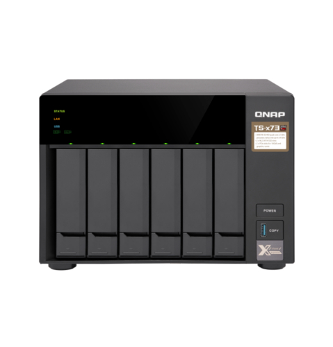 купить Сетевой RAID-накопитель Qnap TS-673-4G, 6 отсеков 3,5*/2,5*, 2 слота M.2 SSD. AMD RX-421ND 2,1 ГГц (до 3,4 ГГц ), 4 ГБ DDR4. в Алматы