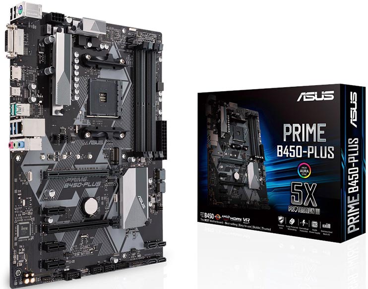 купить Материнская плата ASUS PRIME B450-PLUS, Socket AM4, 4xDDR4 (3466 OC), 6xSATA Raid, 1xM.2, 1xPCIe3.0/2.0x16, 1xPCIe2.0x16, 3xPCIe2.0x1, 1xDVI, 1xHDMI, 1xUSB-C, 4xUSB3.1, 2xUSB2.0, 1xRG45, 1xPS/2, AURA RGB Синхронизация, Светодиодная подсветка материнс в Алматы