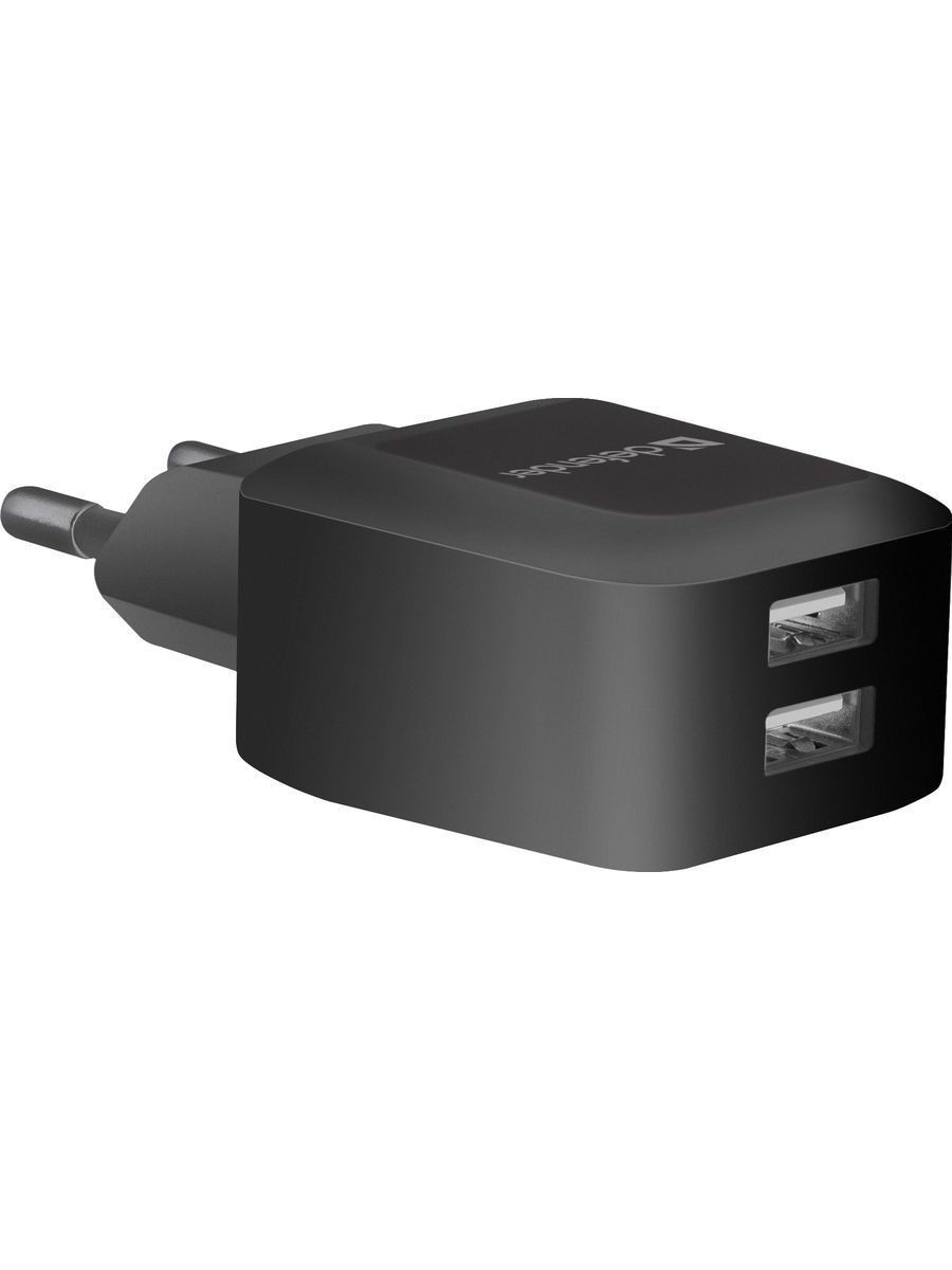 купить Зарядное устройство сетевое Defender EPA-13, 2xUSB, 5V/2.1А, черный в Алматы