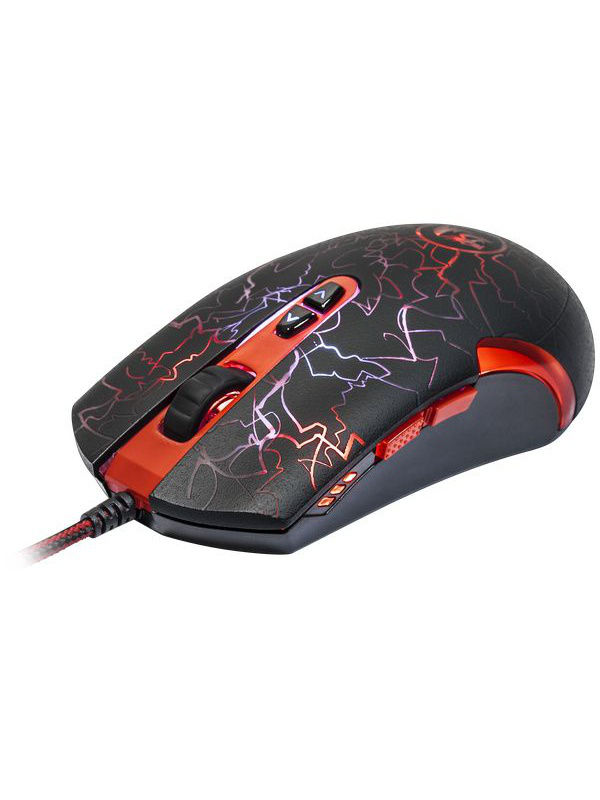 купить Мышь проводная игровая оптическая Redragon Lavawolf (черный) USB, 7кнопок, 100 - 3500 dpi, Ресурс кнопок - 5 млн нажатий. Функция FIRE для шутеров. 2 программируемые кнопки под большим пальцем позволяют настроить мышь под потребности игрока. Текстурн в Алматы