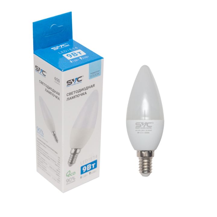 купить Эл. лампа светодиодная SVC LED C35-9W-E14-6500K, Холодный в Алматы