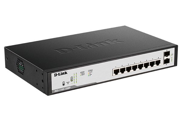 купить Настраиваемый коммутатор серии EasySmart DGS-1100-10MP, оснащенный 8 портами 10/100/1000Base-T с поддержкой PoE и 2 портами 1000Base-X SFP в Алматы