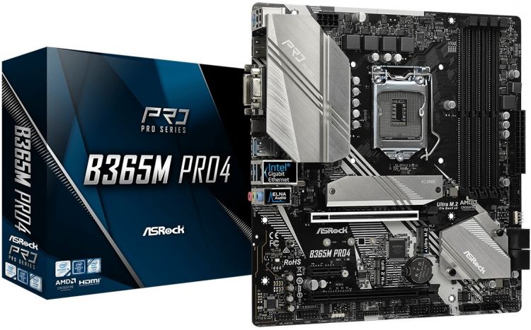 купить Материнская плата ASRock B365M PRO4, Socket 1151 (8-9 серии), 4xDDR4 (2666), 6xSATA3 RAID, 1xUltra M.2 (PCIe Gen3 x4), 1xUltra M.2 (PCIe Gen3 x4 & SATA3),  1xD-Sub, 1xHDMI, 1xDVI, 2xPCIe3.0x16, 1xPCIe3.0x1, 1xM.2 Key E for WiFi, AMD Quad CrossFireX&trade;, в Алматы