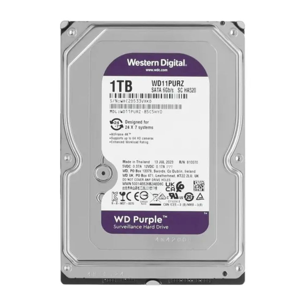 купить Жесткий диск для видеонаблюдения HDD 1Tb Western Digital Purple SATA 6Gb/s 64Mb 3,5" WD11PURZ в Алматы
