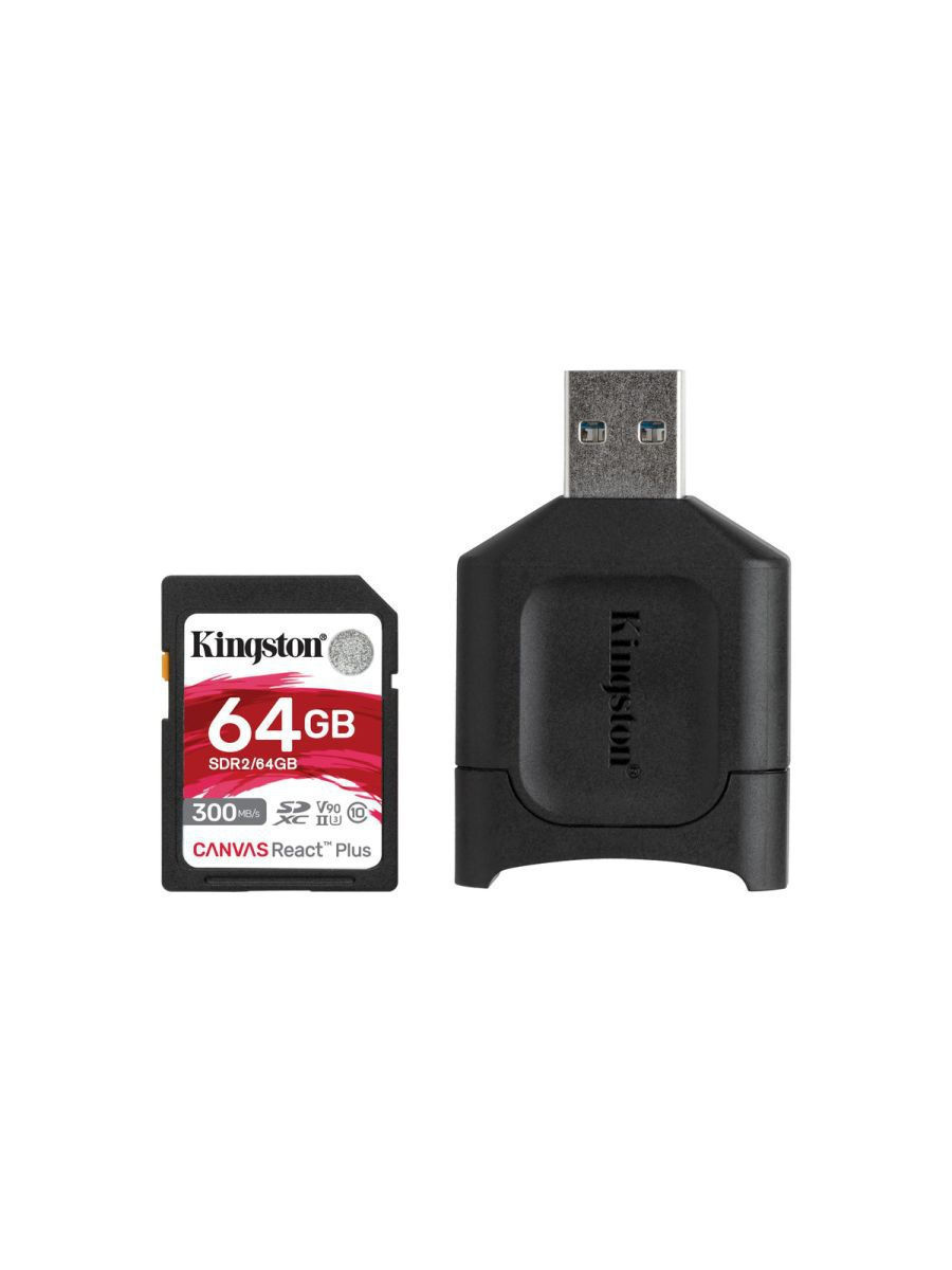 купить Карта памяти SD, Kingston Canvas React Plus, 64GB, MLPR2/64GB, UHS-II, R300/W260 + USB Adapter в Алматы