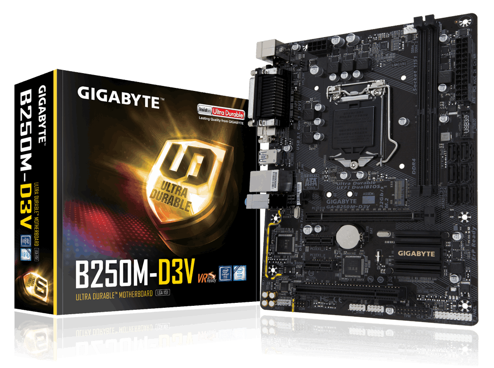 купить Материнская плата, Gigabyte, GA-B250M-D3V (4719331848309), LGA1151, iB250, 2xDDR4, 6xSATA3, 1xD-Sub, 1xDVI-D, 1xPCI-Ex16, 2xPCI-Ex1, 2xPCI, mATX в Алматы