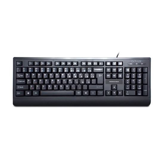 купить Клавиатура, Delux, DLK-6010UB, USB, Кол-во стандартных клавиш 104, Размер: 449,9*161,84*24,9 мм., Длина кабеля 1,4 метра, Анг/Рус/Каз, Защита от случайного пролива воды/кофе, Чёрный в Алматы