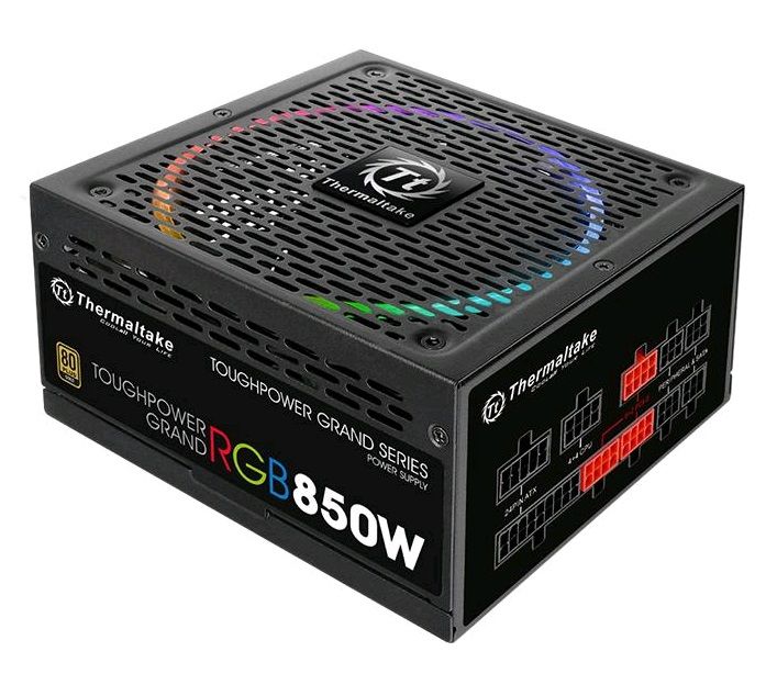 купить Блок питания, Thermaltake, Toughpower Grand RGB Sync Edition 850W (PS-TPG-0850FPCGEU-S), 850W, ATX, Fully Modular, 80 Plus Gold, APFC, 20 4 pin, 4 4pin, 7*Sata, 4*Molex, 1*FDD, 4*PCI-E 6 2 pin, Вентилятор RGB 14 см, Кабель питания, Чёрный в Алматы