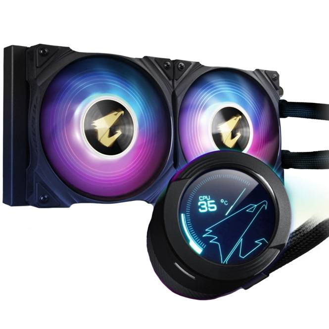 купить Жидкостное охлаждение AORUS WATERFORCE X240, 2x120mm ARGB Fan, 800-2500rpm, LCD Display в Алматы