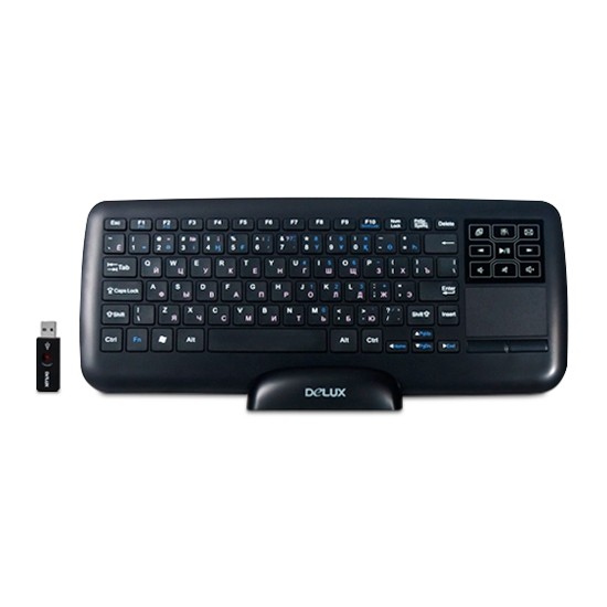 купить Клавиатура, Delux, DLK-2880GB, Беспроводная 2.4ГГц, Ультратонкая, Сенсорная панель, Li-lon Батарея, Зарядное устройство, Беспроводная, Анг/Рус/Каз, Чёрный в Алматы