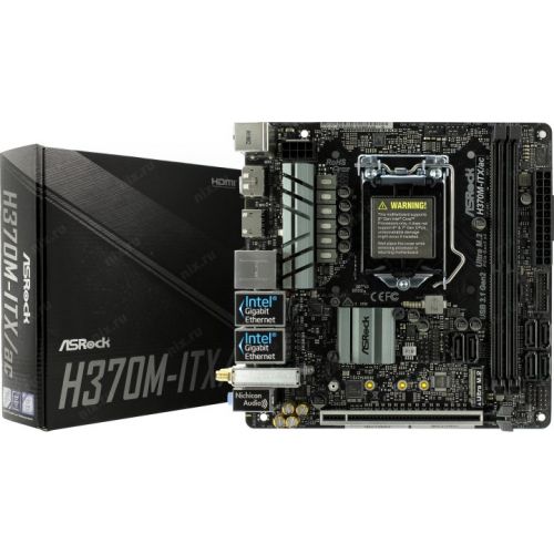 купить Материнская плата с 2xRG45 и встроенным WiFi ASRock H370M-ITX/AC H370 Supports 8th Generation Intel® Core™ Processors Coffee Lake-S LGA1151 2xDDR4 (2666) 6xSATA3 1xUM.2 2xHDMI 1xDP 1xPCI-E3.0x16 1xM.2 в комплекте модуль WiFi 2xАнтенны 1xPS/2 2xUSB2.0 в Алматы