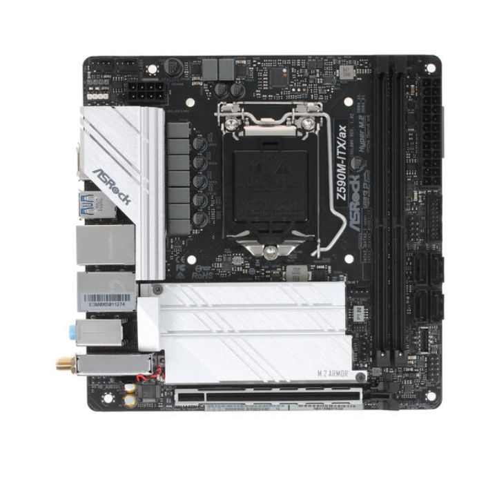 купить Материнская плата ASRock Z590M-ITX/AX LGA1200 2xDDR4 4xSATA UM.2 M.2 HDMI DP mITX в Алматы