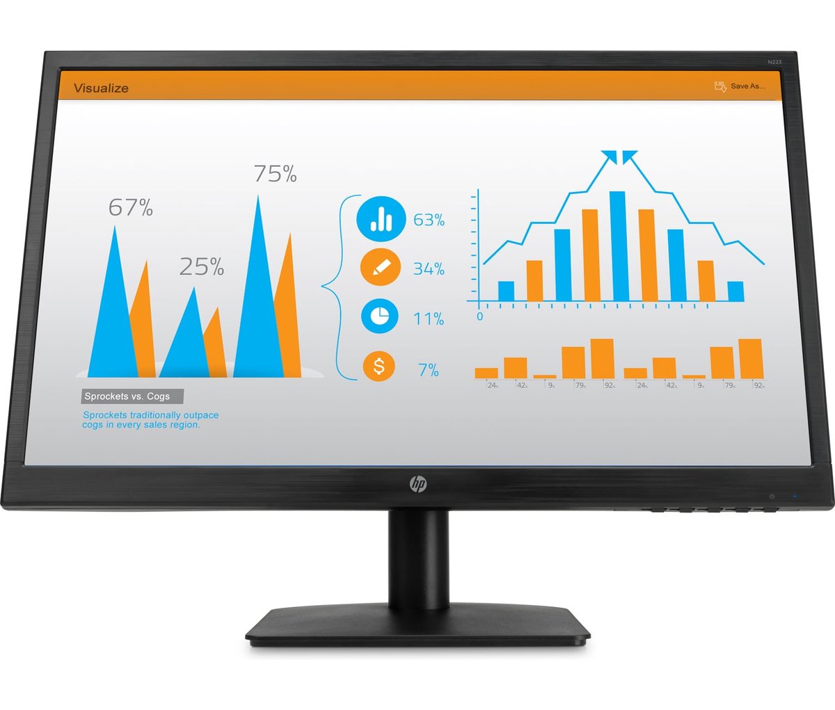 купить Монитор HP 3WP71AA 21.5* TN, 1920x1080 (16:9 ), 250cd/m2, H90°/V65°, 600:1, 5ms, VGA, HDMI,  Black в Алматы