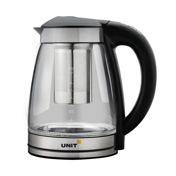 купить Чайник электрический UNIT UEK-272, стекло, 1.7л., 2200Вт., установка температуры, заварочный контейнер, Цвет: Чёрный в Алматы