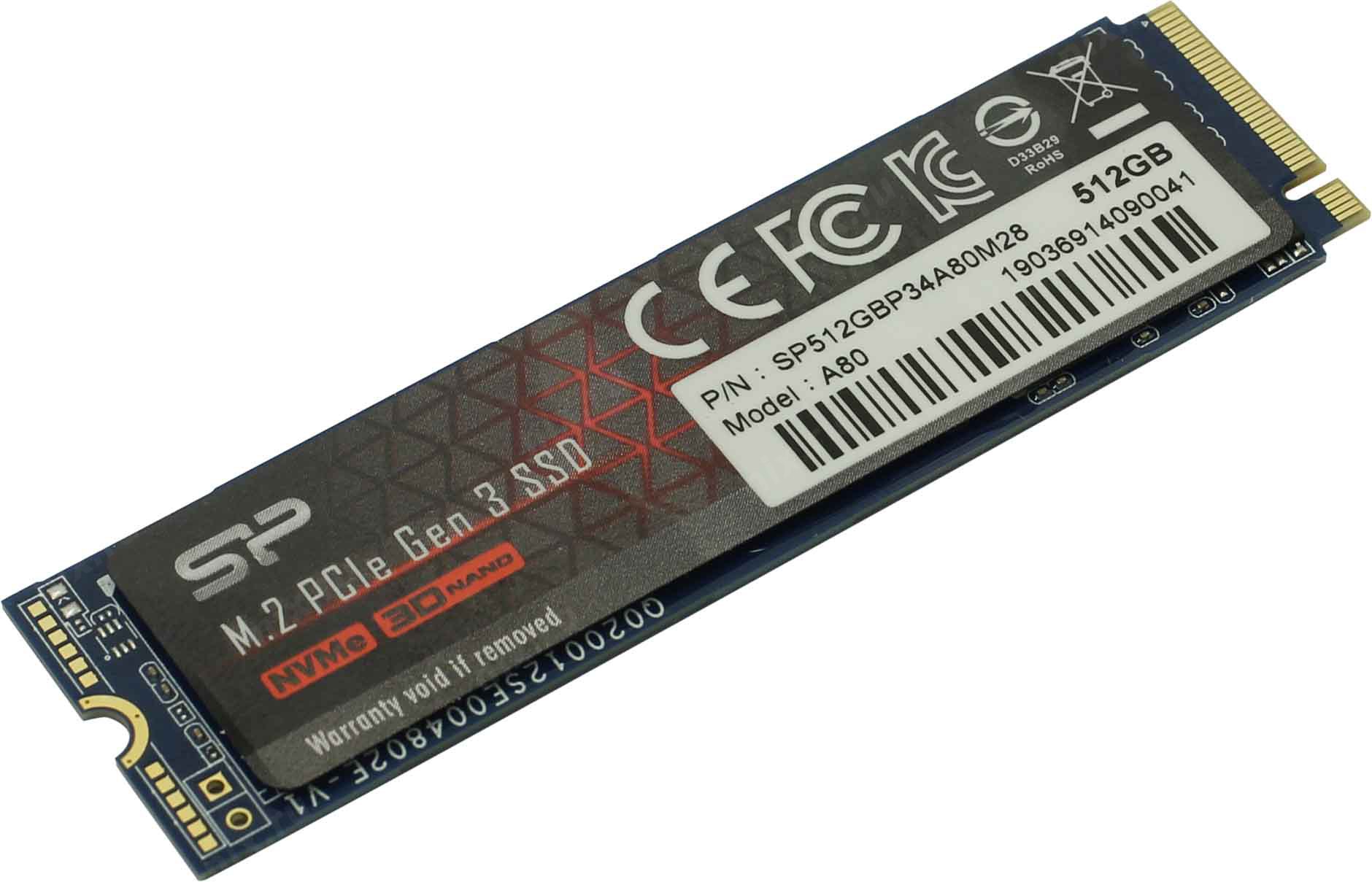купить Твердотельный накопитель SSD 512 Gb NVMe M.2 Silicon Power A80,SP512GBP34A80M28 в Алматы