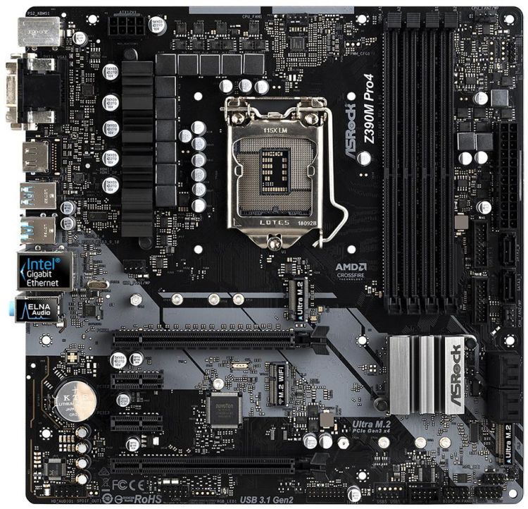 купить Материнская плата ASRock Z390M PRO4 LGA-1151 Supports 9th and 8th Gen Intel® Core™ Processors (Socket 1151) 4xDDR4 (4300+) 6xSATA RAID 2xUltra M.2 1xD-Sub 1xDVI-D 1xHDMI 2xPCI-E3.0x16, 2xPCI-E3.0x1 Supports AMD Quad CrossFireX™ and CrossFireX™ 2xPS/2 в Алматы