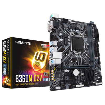 купить Материнская плата GIGABYTE GA-B360M D2V  LGA1151 iB360 VGA+DVI  SB  GNIC 2DDR4  PCIx16  2PCx1 в Алматы