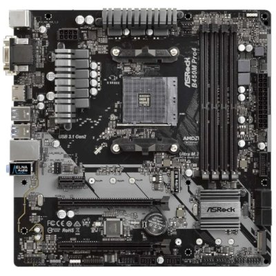 купить Материнская плата ASRock B450M PRO4-F Socket AM4, B450, 4xDDR4 (3200+ OC), 4xSATA3 RAID, 1xUltraM.2, 1xM.2, 1xPCI-E3.0x16, 1xPCI-E2.0x16, 1xPCI-E2.0x1, Supports AMD Quad CrossFireX&trade;, 1xD-Sub, 1xDVI, 1xHDMI, 2xUSB2.0, 5xUSB3.1, 2xPS/2, RJ-45, mATX  в Алматы