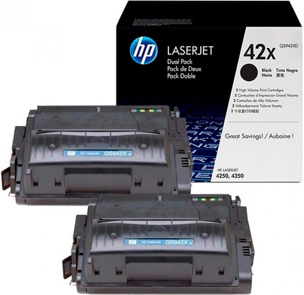 купить Картридж HP Q5942XD, 42X Черный, LaserJet 4250/4350 Crtg Dual Pack(двойная упаковка), ресурс 20000стр  в Алматы