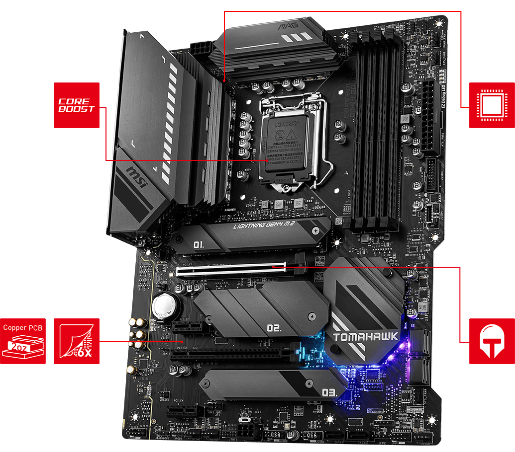 купить Материнская плата MSI MAG Z590 TOMAHAWK WIFI LGA1200 iZ590 4xDDR4 6xSATA3 RAID 3xM.2 HDMI DP ATX в Алматы