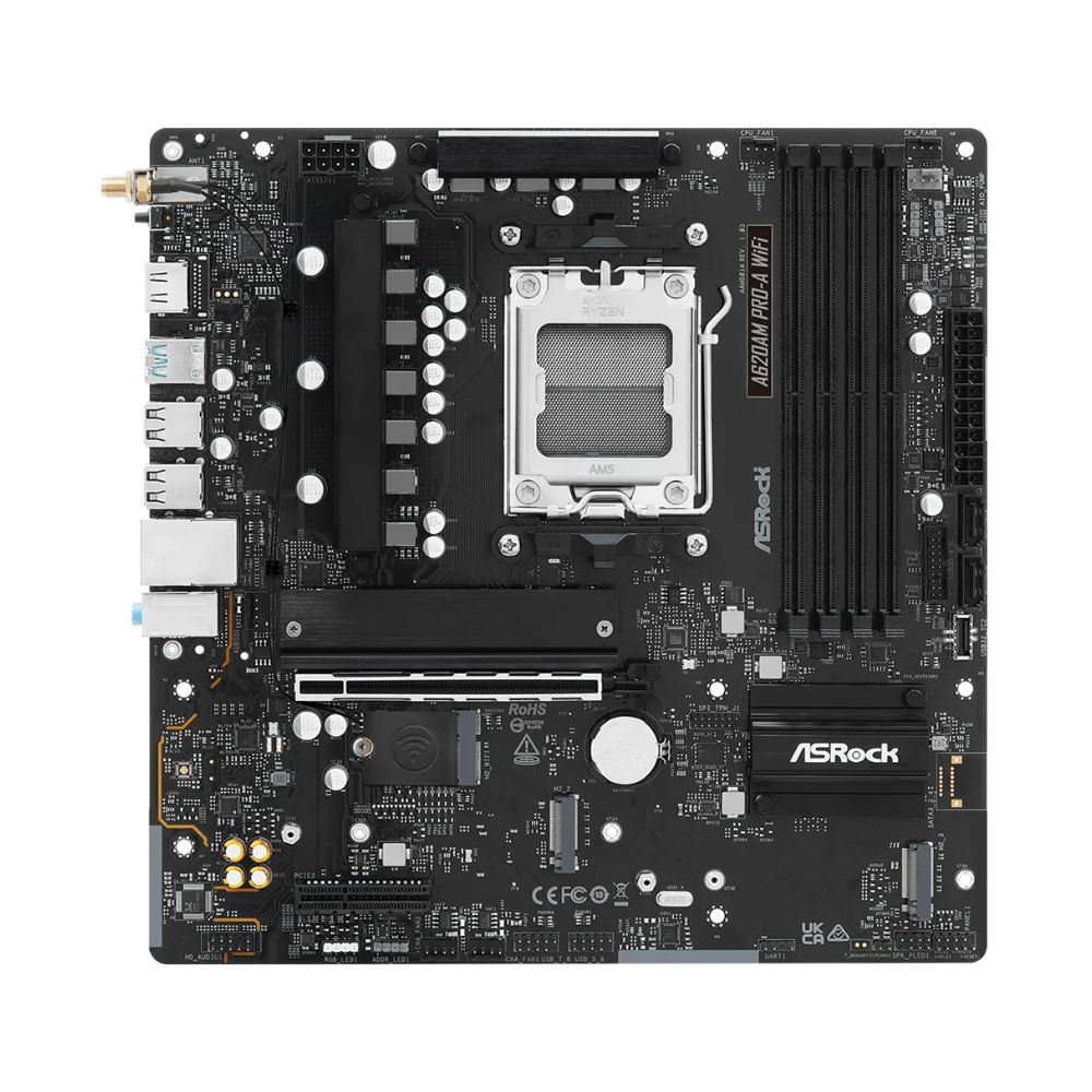 купить Материнская плата ASRock A620AM PRO-A WIFI AM5 4xDDR5 2xSATA3 RAID 3xM.2 Type-C HDMI WiFi6E mATX в Алматы