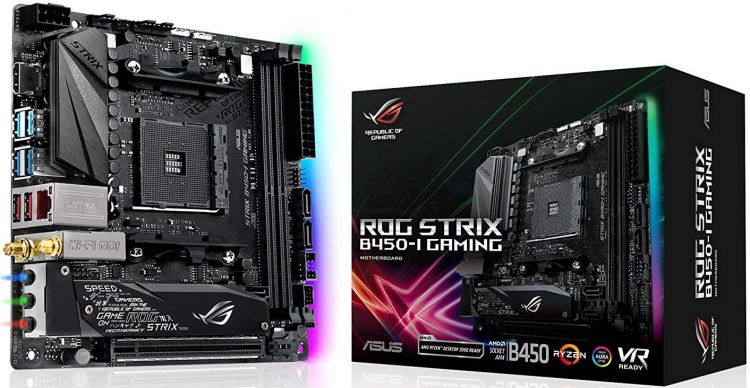 купить Материнская плата ASUS ROG STRIX B450-I GAMING, Socket AM4, 2xDDR4 (3600 OC), 4xSATA3 Raid, 2xM.2, 2xPCIe3.0x16, 1xHDMI, 6xUSB3.1, 3 x LED-illuminated audio jacks, Wi-Fi 802.11, mITX в Алматы