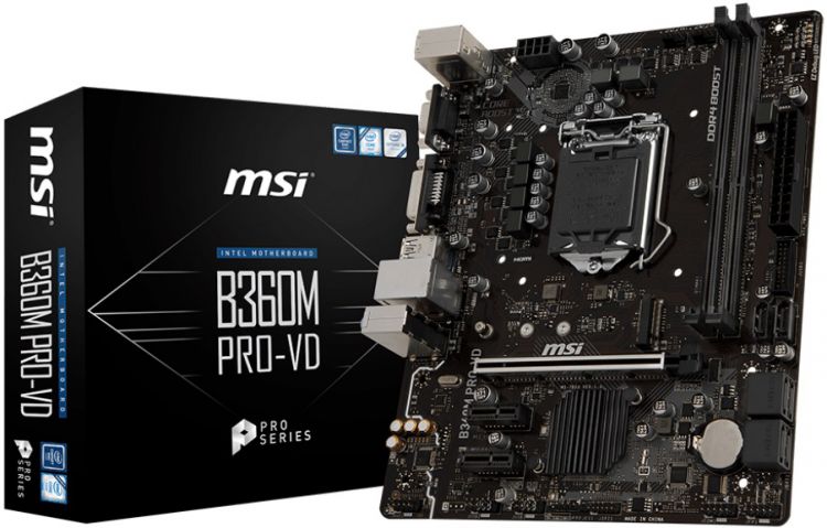 купить Материнская плата MSI B360M PRO-VD, B360, 2xDIMM DDR4, 1xPCI-Ex16, 2xPCI-Ex1, 6xSATA, M.2, DVI-D, VGA, mATX в Алматы