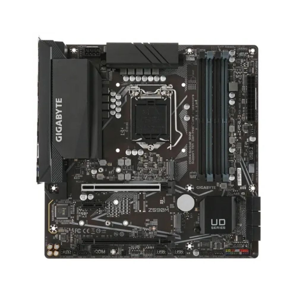 купить Сист. плата Gigabyte Z590M, Z590, 1200, 4xDIMM DDR4, 2xPCI-E x16, PCI-Ex1, M.2, 6xSATA, HDMI, DP, DVI-D, BOX в Алматы