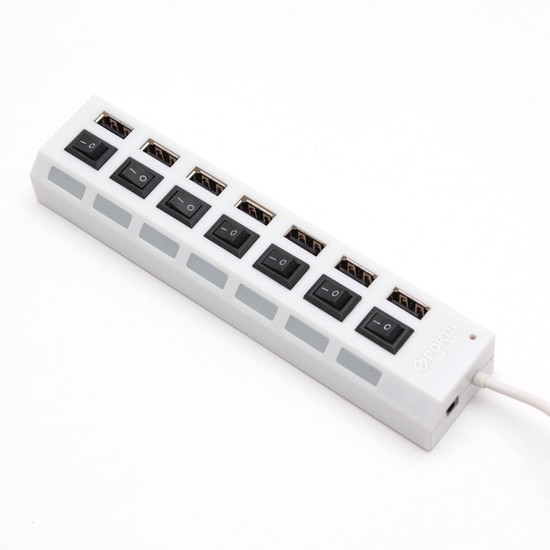 купить Расширитель USB, Deluxe, DUH7003WH, 7 Портов, USB 2.0 Hi-Speed, С кнопкой и индикатором вкл./выкл. для каждого порта, Блок питания на 220В, Белый в Алматы