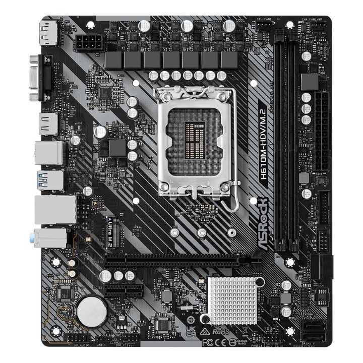 купить Материнская плата ASRock H610M-HDV/M.2 R2.0 LGA1700 2xDDR4 4xSATA M.2 D-Sub HDMI DP mATX в Алматы