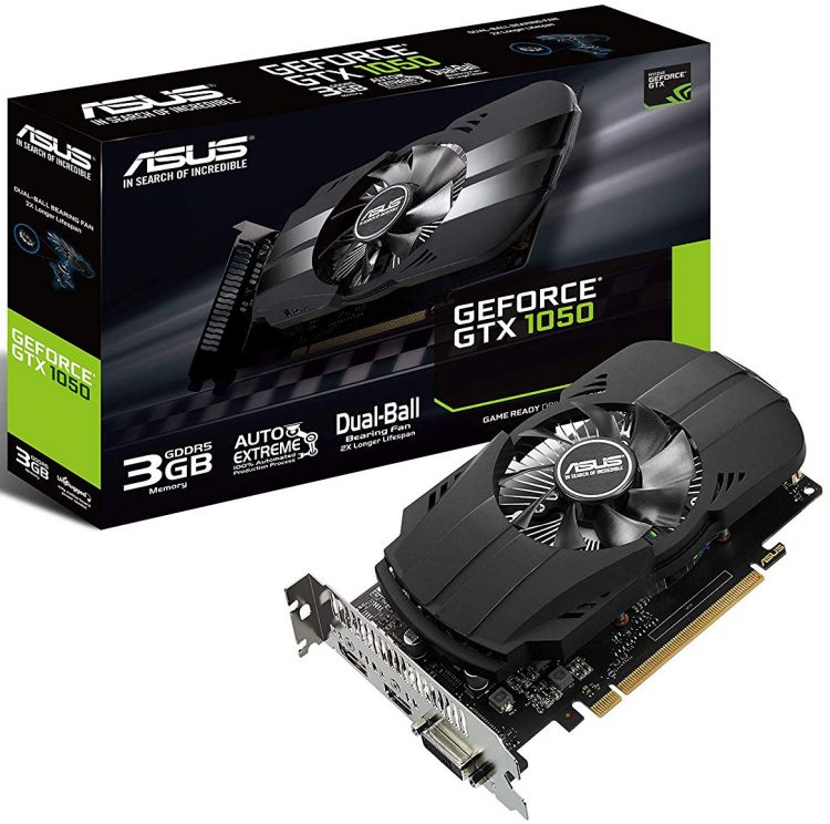 купить Видеокарта ASUS GeForce GTX1050 3GB 96bit GDDR5 1xHDMI 1xDVI-D 1xDisplay Port,  PH-GTX1050-3G АКЦИЯ!!! в Алматы
