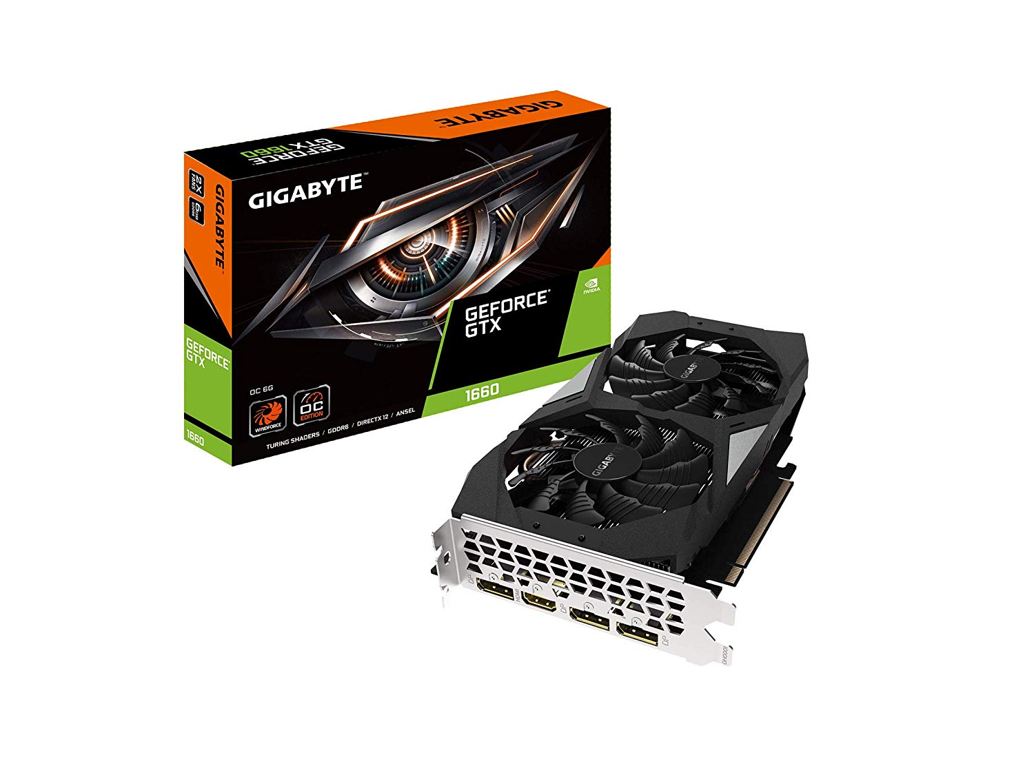 купить Gigabyte GTX1660 OC, GV-N1660OC-6GD, 6G/192bit GDDR6, 1830 MHz, 1*HDMI 2.0, 3*DisplayPort в Алматы