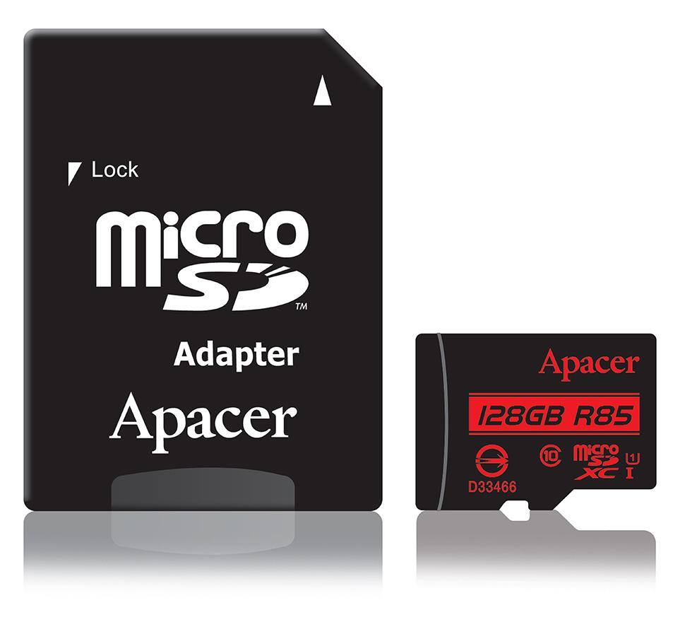 купить Карта памяти, Apacer, AP128GMCSX10U5-R, MicroSDXC 128GB, с адаптером SD в Алматы