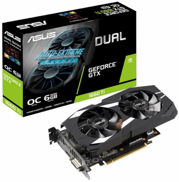 купить Видеокарта 6Gb PCI-E  GDDR6 ASUS DUAL-GTX1660TI-O6G  DVI+2xHDMI+DP&nbsp;  ASUS в Алматы